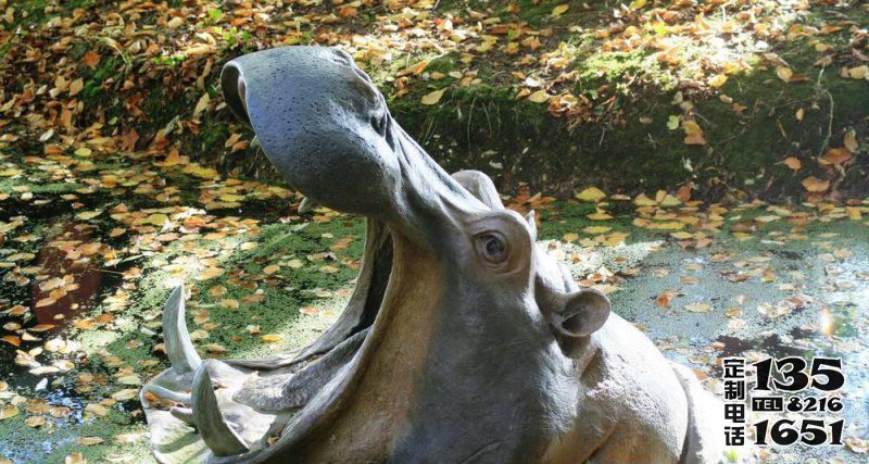 動物園里擺放的張著大嘴的玻璃鋼仿真創意河馬雕塑